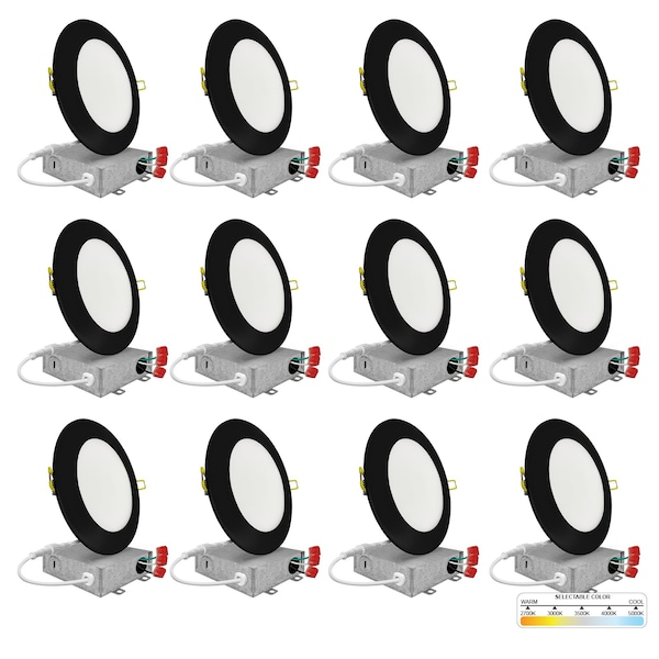 Nuwatt 6 Inch Ultra Thin Black LED Recessed Lighting 5CCT 2700K/3000K/3500K/4000K/5000K Wafer Lights 12 PK NW-P-DL-6-15W-5CT-BLK-12P - main